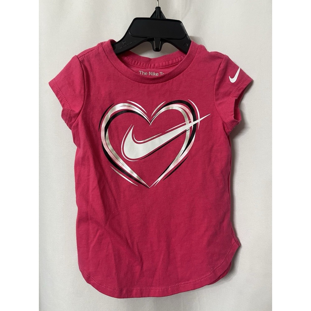 Kids Nike T-shirt With Logo Girls Pink Heart 2T G40 - Picture 1 of 4